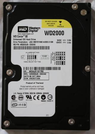 Western Digital 200GB 3.5 IDE Desktop Hard Drive-Model:WD2000JB0