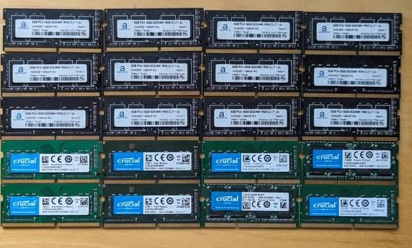 Lot of 8GB DDR4-2400 and DDR3L-1866 SODIMM Ram Memory for Laptops, NUC