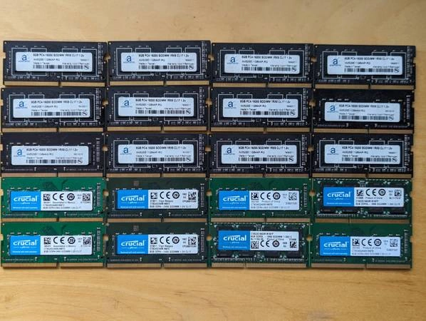 Lot of 8GB DDR4-2400 and DDR3L-1866 SODIMM Ram Memory for Laptops, NUC0